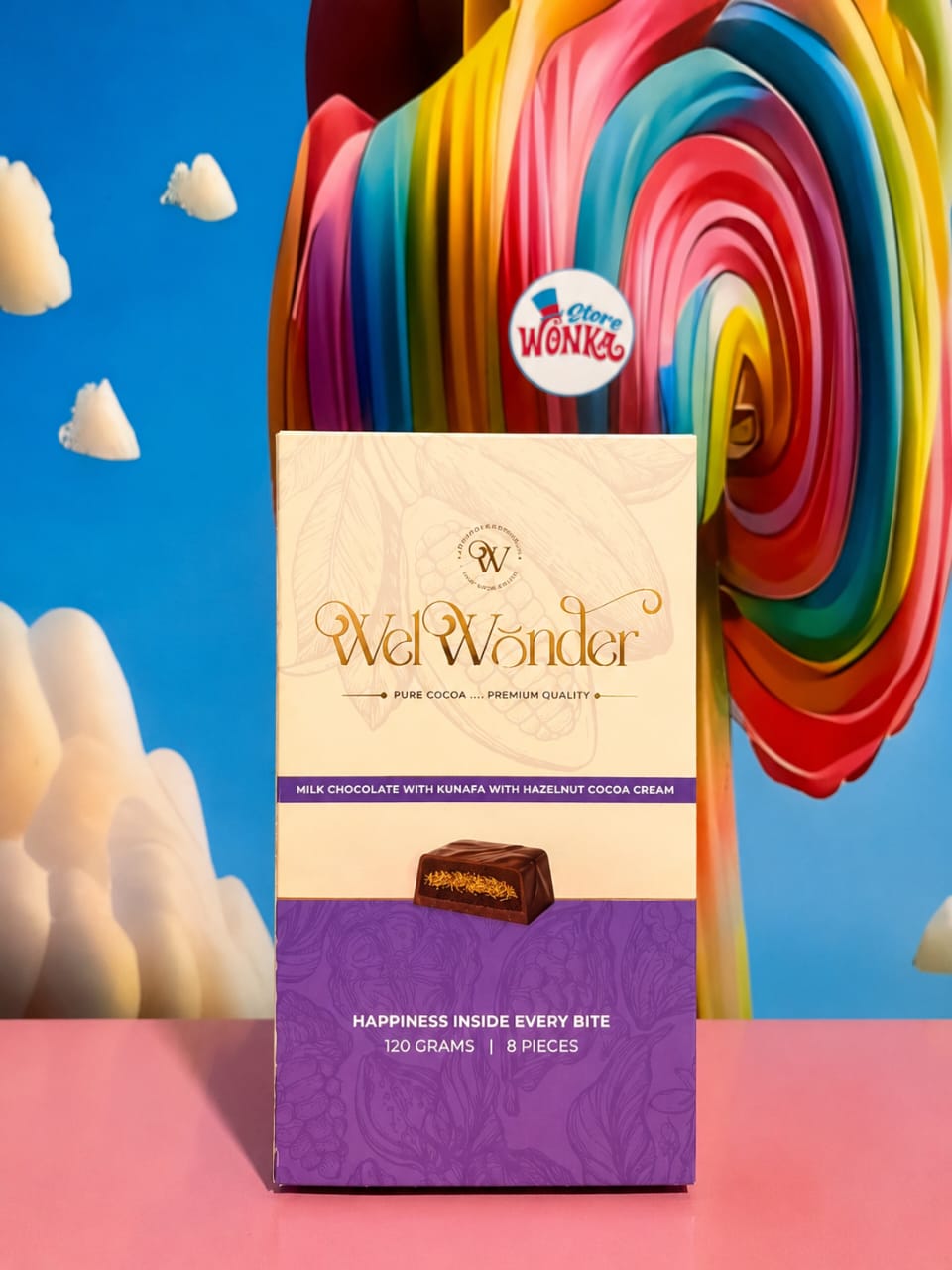 Wel Wonder Milk Chocolate with Kunafa & Hazelnut Cocoa Cream